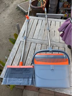 Broom and Dustpan Set, 52" Long Handle Standing Combo with Self-Cleanin