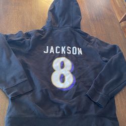 Baltimore Ravens Lamar Jackson #8 Mens Small S Fanatics NFL Hoodie LS Long Sleeve Black Sweatshirt