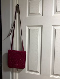 Red Leather Tooled Crossbody Bag
