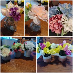 New Flower floral Arrangements in vase or planter. 6 available $5 each