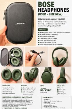 🎧 Bose QuietComfort Wireless Noise Cancelling Headphones (Green)
