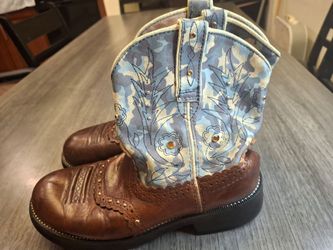 Ariat Boys Size 6 Cowboy Boots Leather Brown blue Western Wear Kids Girls