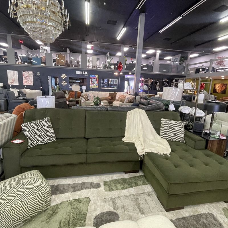 Olive Green 2-Piece RAF Sectional with Chaise, Comfy Couch