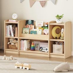 Wooden Montessori Shelf with 3-Tier Bookshelf, Natural Toddler Low Cabinet and Toy Storage, Baby Bookcase for Kids Room Playroom Nursery Classroom, Ro