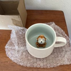 (Brand New) Surprise 3D Coffee Mug Animal Inside Cup 12 oz with Monkey
