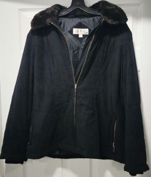 Jones New York Womans Coat-Medium Black Full Zip Closure,2 Pockets,Padded& Lined