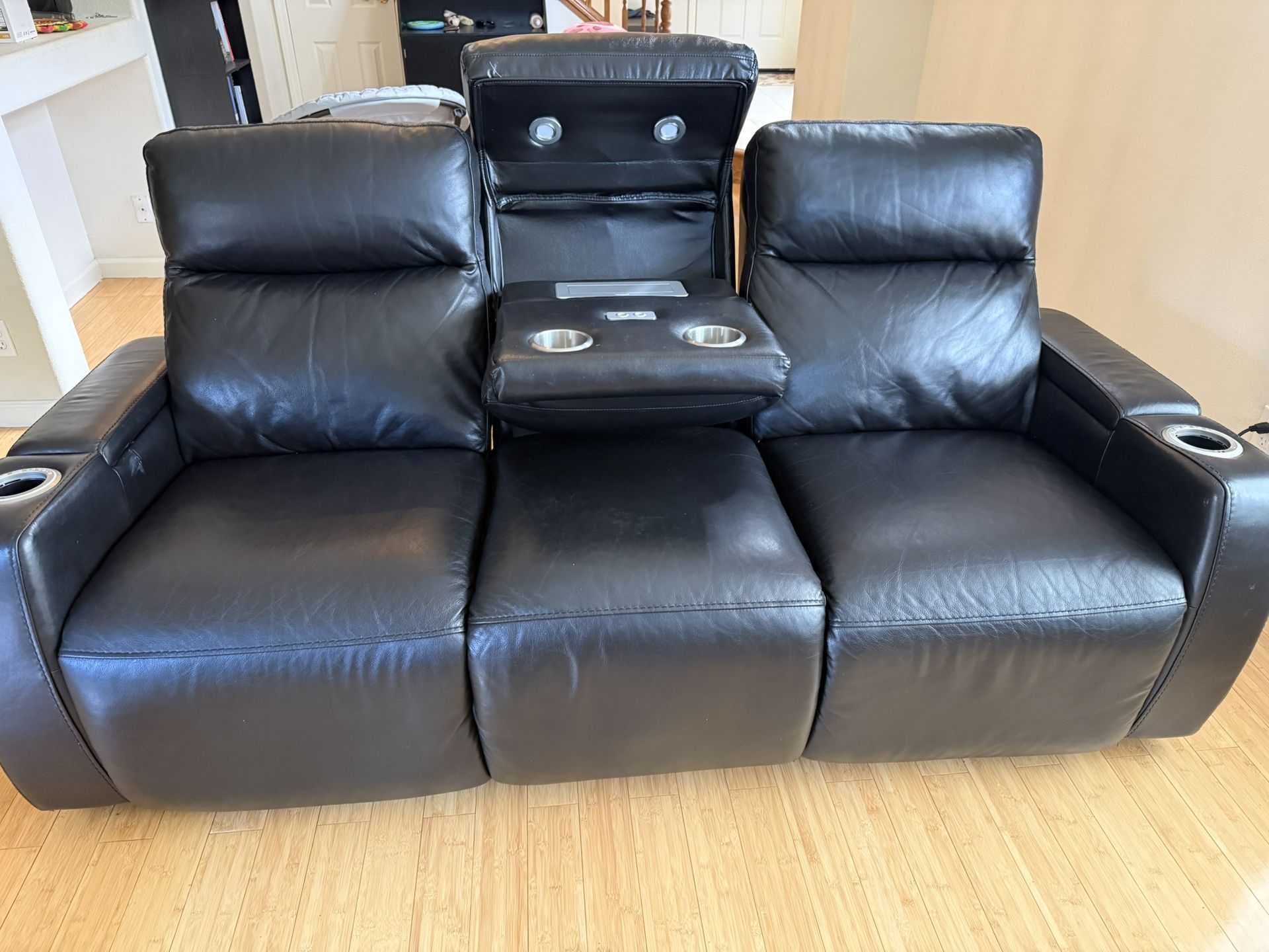 Leather Power Reclining Sofa with Storage, USB, Power Outlets