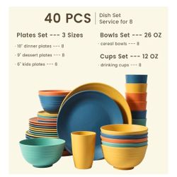 NEW Homienly 40-Piece Premium Wheat Straw Dinnerware Sets, Service for 8, Unbreakable Plates and Bowls Set