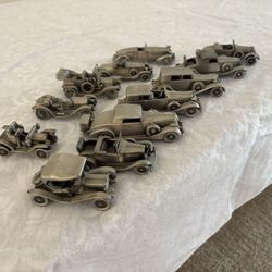 Danbury Mint Pewter Vintage Car Collection, Set Of 12. Pristine Condition! Stored Perfectly. 
