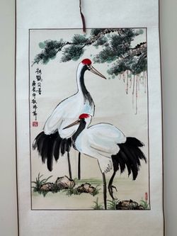 Traditional Chinese Watercolor Paintings in Scrolls