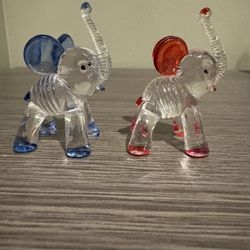 Pair of Crystalite Elephant Acrylic Lucite Figurines with Trunks Up