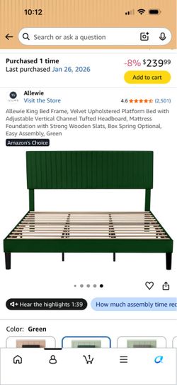 King Bed Frame, Green Velvet