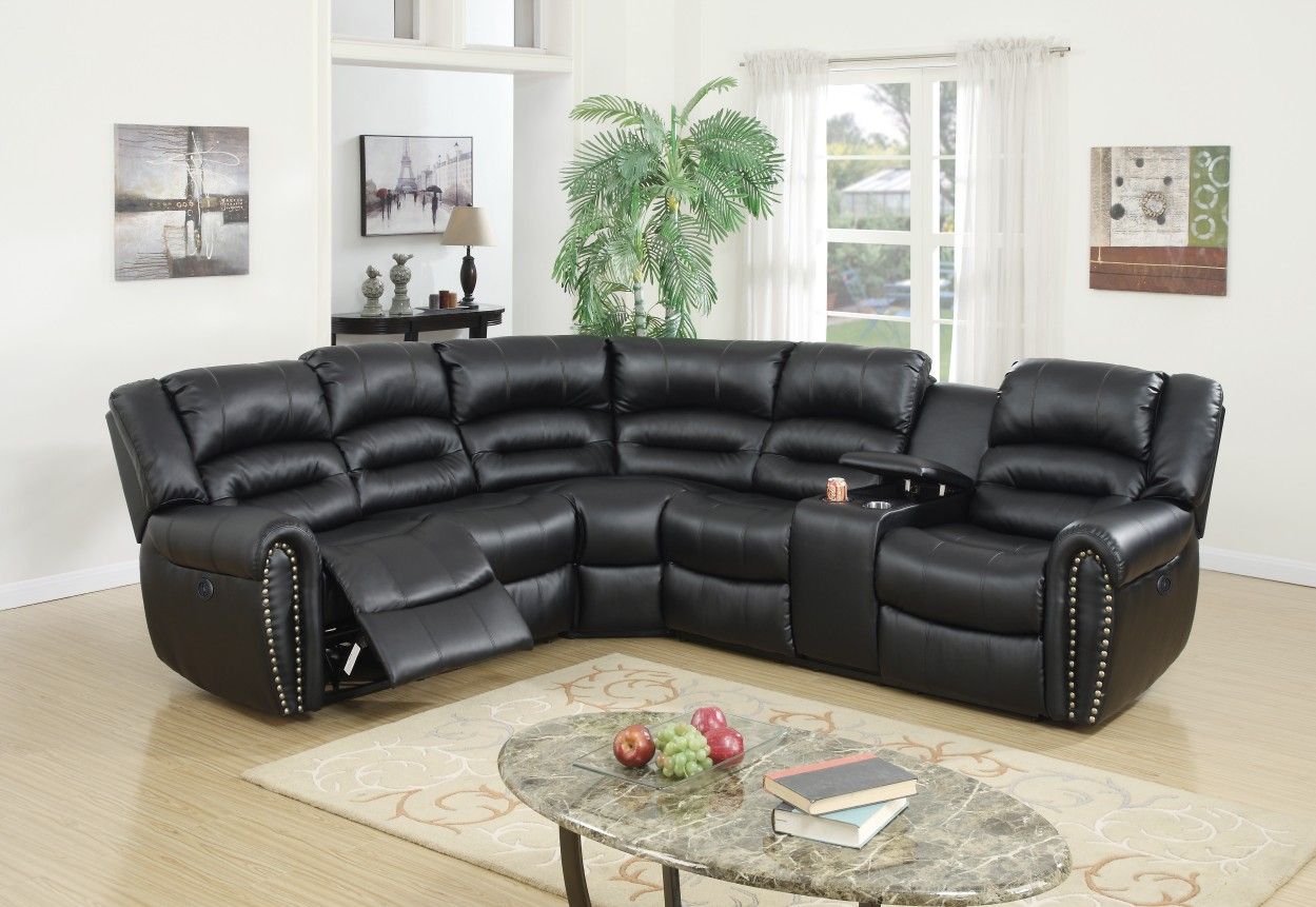 Brand New Black Leather Power Reclining Sectional Sofa