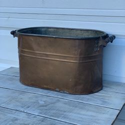 Antique Rochester Copper Boiler Wash Tub w/ Wooden Handles Rustic Farmhouse