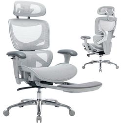 COLAMY- Ergonomic Mesh Office Chair, High Back Desk Chair with Footrest, Adjustable Headrest and 3D Arms, Fixed Tilt Lock, Lumbar Support, Breathable 