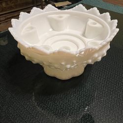 Fenton White Milk Glass Hobnail Centerpiece Candle Holder Pat #(contact info removed)