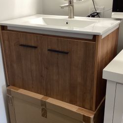 30” Wall Mounted Walnut Laminate Vanity