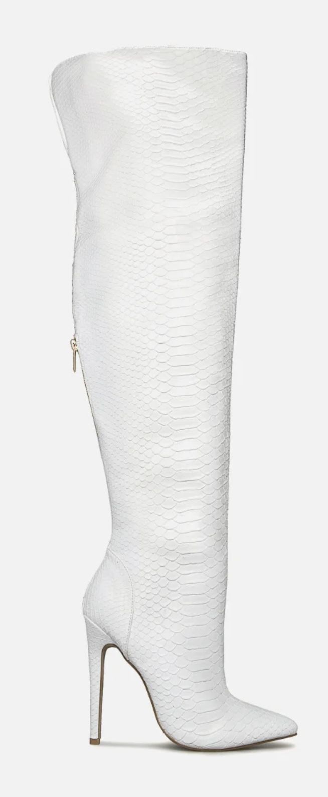 *NIB*~ Shoedazzle Shady B!tch White Thigh High Faux Snake/Python Boots Sz 8.5