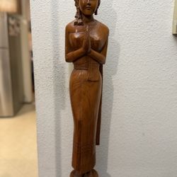 32” Hand-Carved Teak Sawasdee Thai Statue