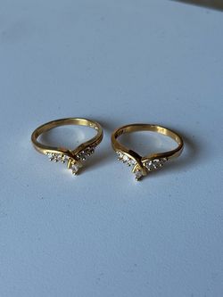 Gold Chevron Rings with Clear Stones – Set of 2