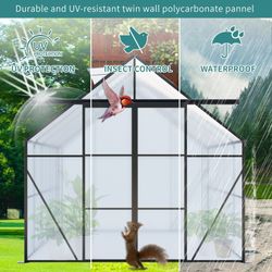 8X6FT-Black Double Door Polycarbonate Greenhouse Raised Base and Anchor Aluminum Heavy Duty Walk-in Greenhouses for Outdoor Backyard in All Season