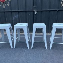 4 White Backless Metal Stools 24” H x 12” W