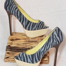 Shoe Republic LA Zebra Denim Platform heel 8.5 