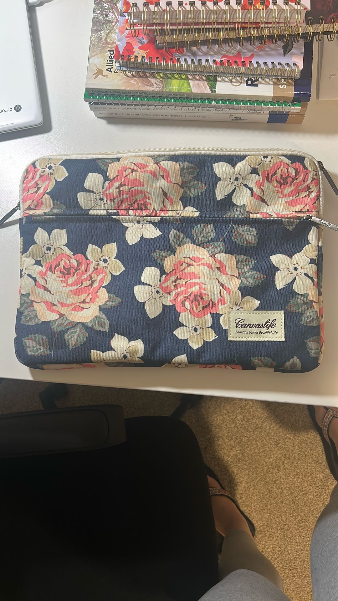 Canvaslife White Rose Patten Laptop Sleeve 14 Inch 14.0 Inch Laptop Case Bag