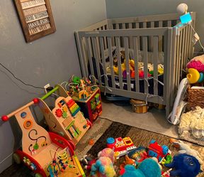 Blue Crib Mattress Frame and elephant bumper
