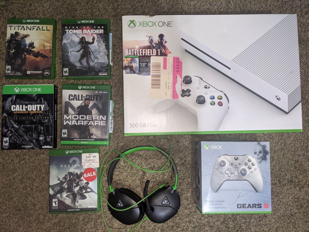 Xbox 1 S Bundle new controller + 5 Games + Headset