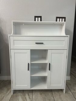 NEW Modern White wood Buffet Cabinet, with 1 Drawer and Doors Adjustable Shelf (12"D x 32"W x 42")