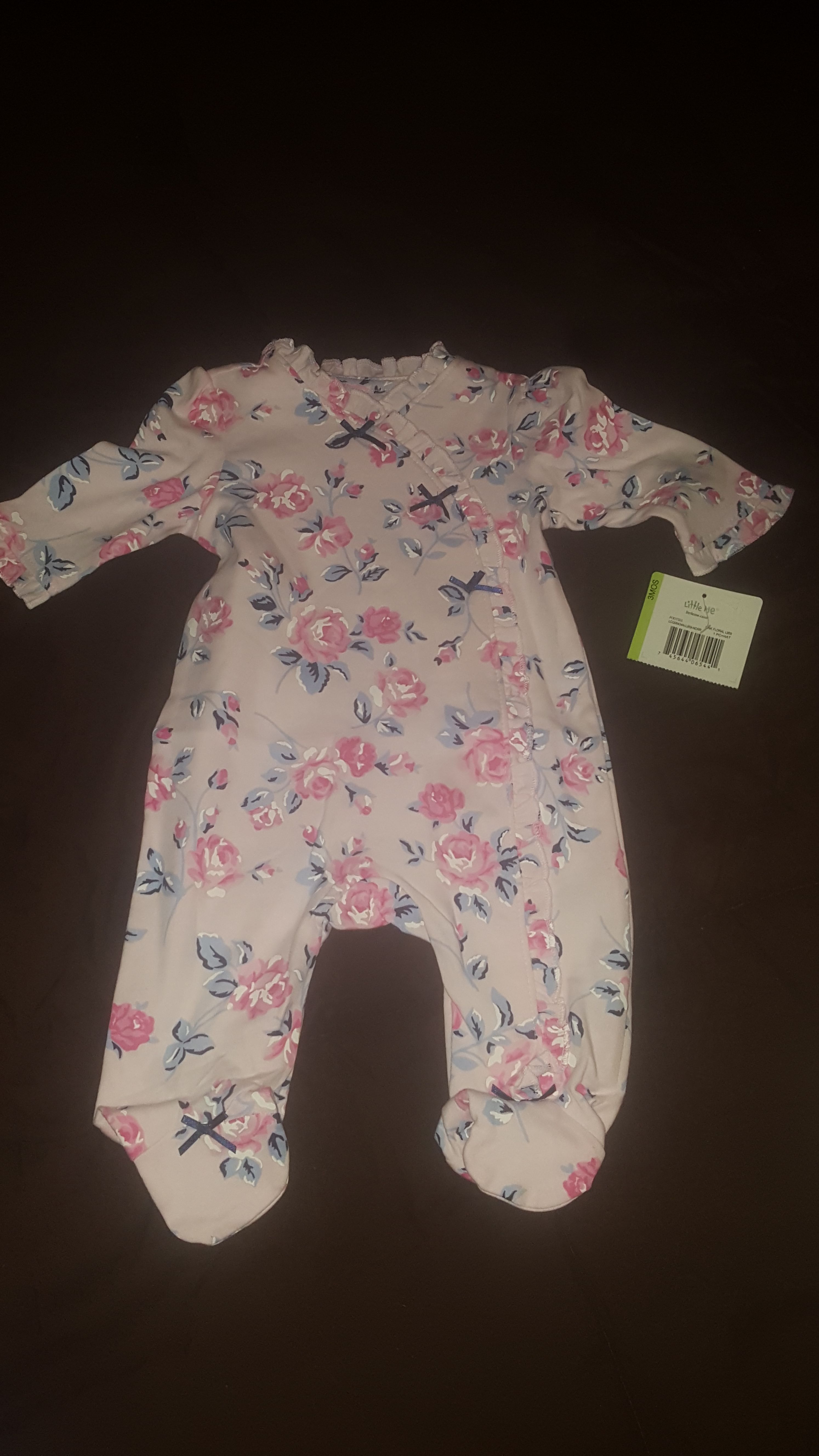 Floral footsie onesie 3m matching beanie