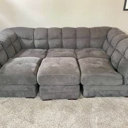 🚚 FREE DELIVERY ! Gorgeous Washed Grey Modular Sectional Sofa with Ottoman