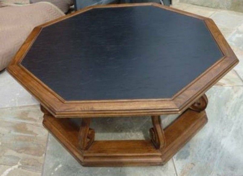 Drexel wood carved Coffee Table 40x17, Restoration Hardware, Mid Century Modern, walnut wood, USA, octagon, Pottery barn, williams sonoma, Game,Poker