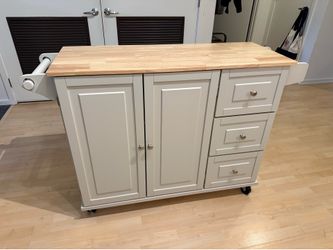Kitchen Island / Breakfast Bar - White, Wood, Wheels