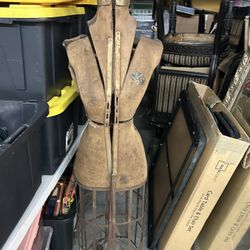 Antique Victorian Dress Form Wire Bustle Skirt Cage Cast Iron Wheels Mannequin 