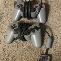 Set Of 2 Sony PlayStation 1 PS One Ps1 DualShock Controllers OEM Gray Tested