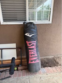 100lb everlast boxing bag with bench and weights