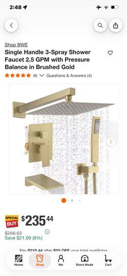 BWE Single Handle 3-Spray Shower Faucet Brushed Gold