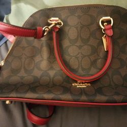 Coach Purse 2558 Katy Satchel Signature  Brown/red With C.O.A