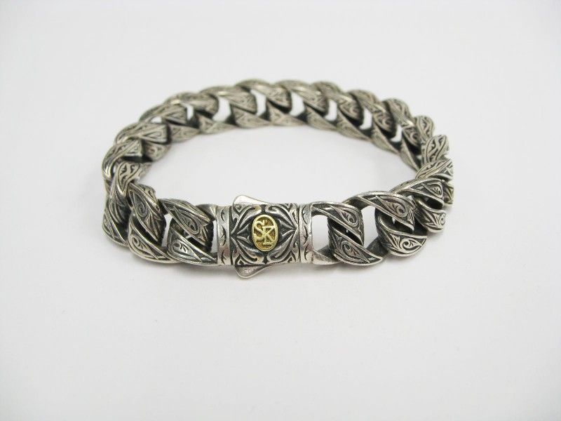 Scott Kay Sparta Curb Chain Bracelet Sterling Silver 18k Gold Ornate