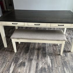 Montana White & Beige Upholstered Counter Height Dining Table With Storage Bench