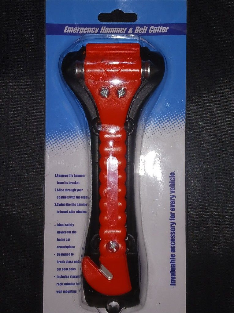 Emergency hammer and seatbelt cutter