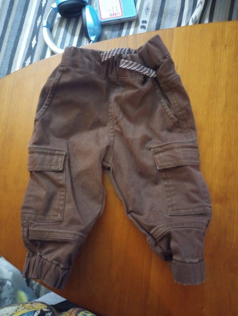 Brown Canvas Cargo Baby Pants 3-6m