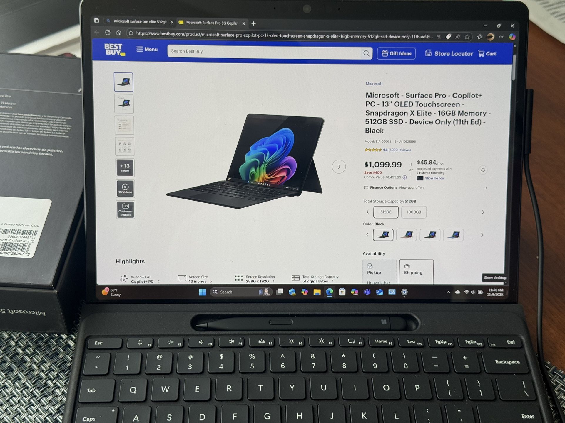 Microsoft Surface  11 Pro Snapdragon X Elite With  Keyboard And Slim Pen 2