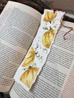 Hand-Painted Watercolor Bookmark – Pumpkin Design – $15
