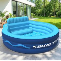 Inflatable Family Pool with Seats & Headrests 90x90 Backyard Lounge Pool