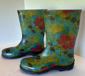 Sloggers Women's Size 9 Green Waterproof Slip-On Garden Rain Boots Aqua