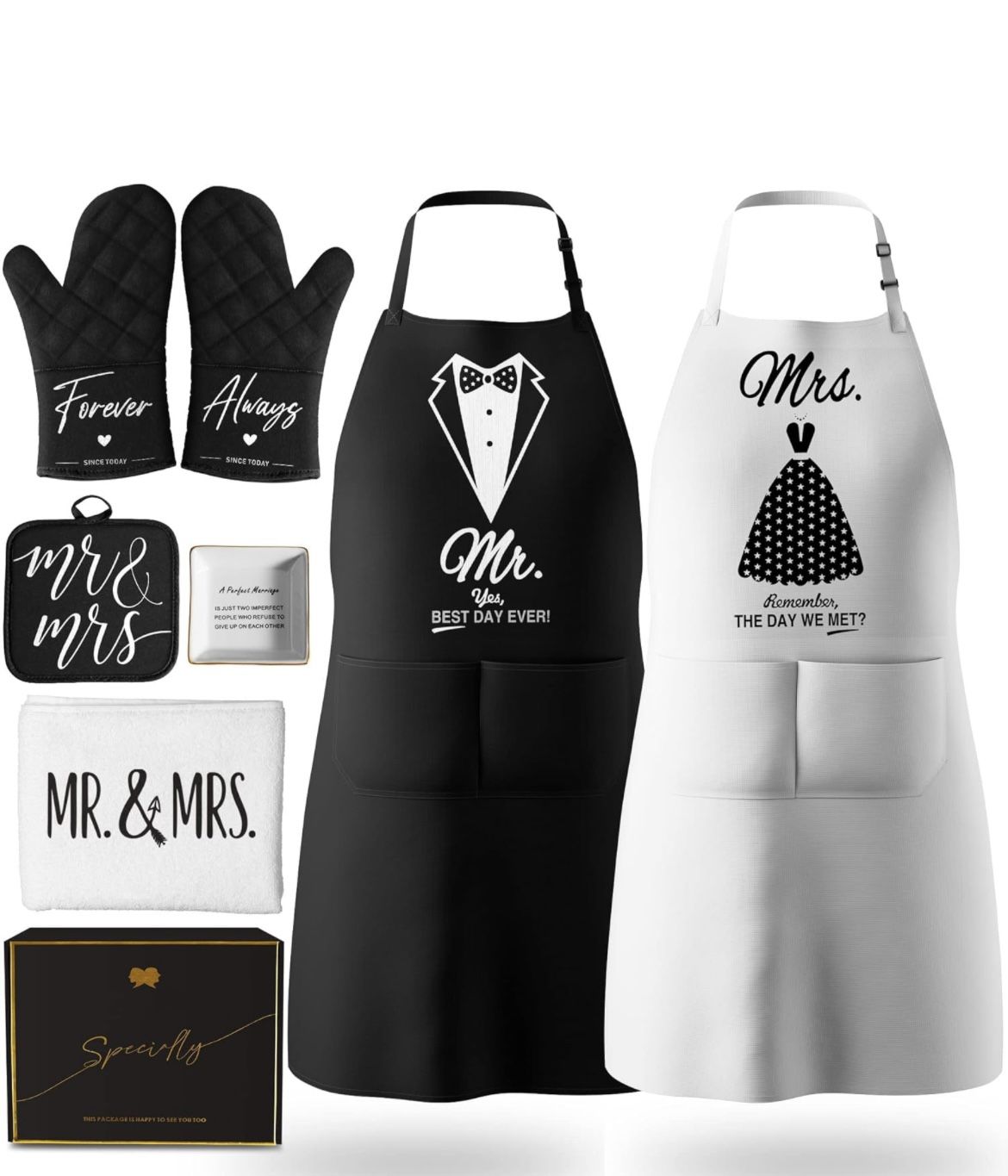 FONDBLOU • Mr and Mrs Aprons for Couples Gifts - Anniversary, Bridal Shower, Wedding, Engagement gifts for Couples, Christmas Gifts for Couple, Hi✅NEW