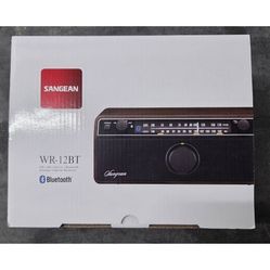 Sangean WR-12BT AM/FM Tabletop Cabinet Bluetooth Radio, Dark Walnut - Mint Condition